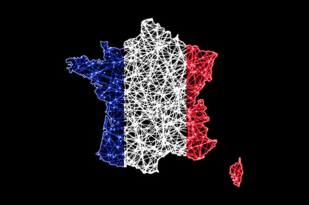 Map of France, Polygonal mesh line map, flag map