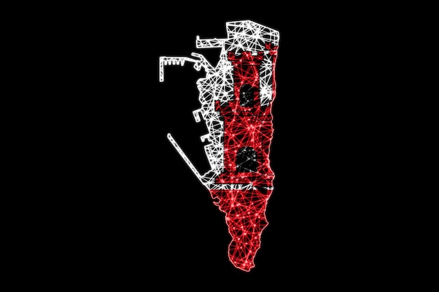 Map of Gibraltar, Polygonal mesh line map, flag map