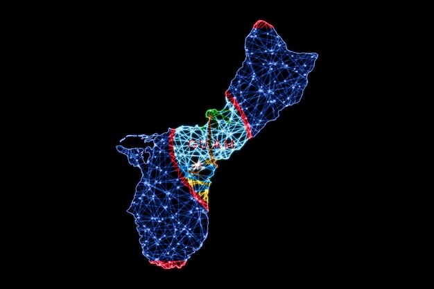 Map of Guam, Polygonal mesh line map, flag map
