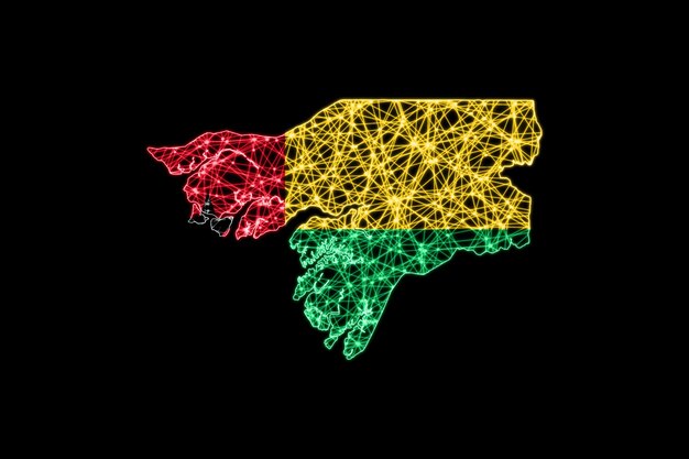 Map of Guinea Bissau, Polygonal mesh line map, flag map