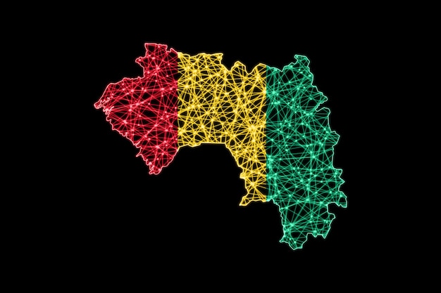 Map of Guinea, Polygonal mesh line map, flag map