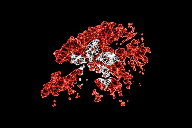 Map of Hong Kong, Polygonal mesh line map, flag map