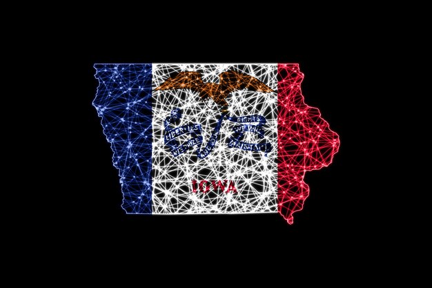 Map of Iowa, Polygonal mesh line map, flag map