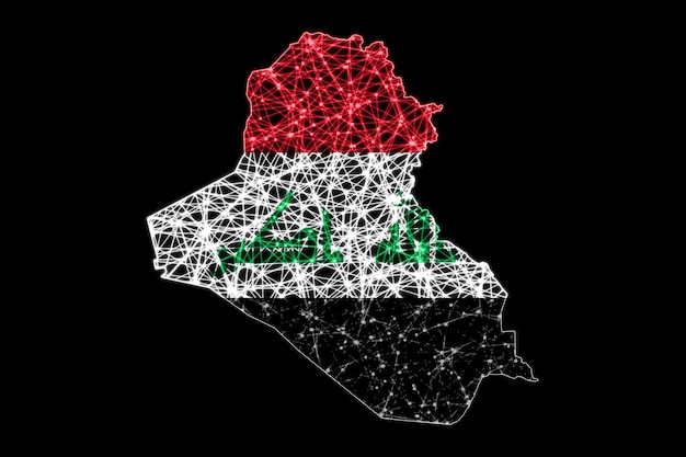 Map of Iraq, Polygonal mesh line map, flag map