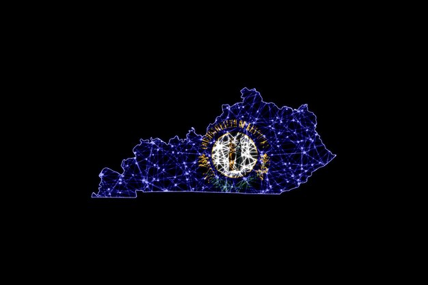 Map of Kentucky, Polygonal mesh line map, flag map