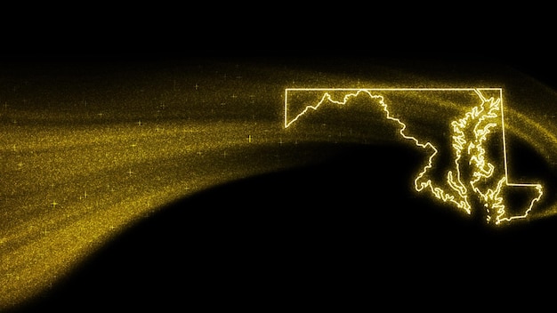 Free photo map of maryland, gold glitter map on dark background