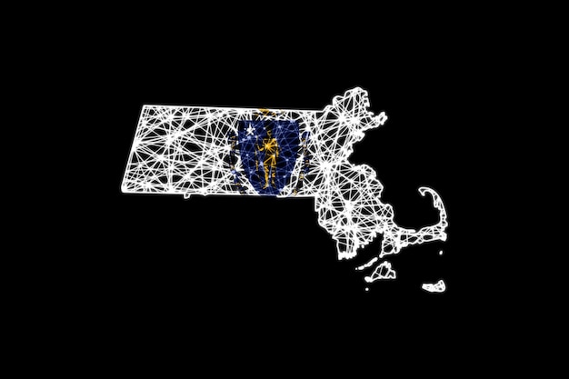 Free photo map of massachusetts, polygonal mesh line map, flag map