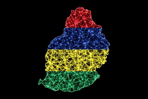 Map of Mauritius, Polygonal mesh line map, flag map