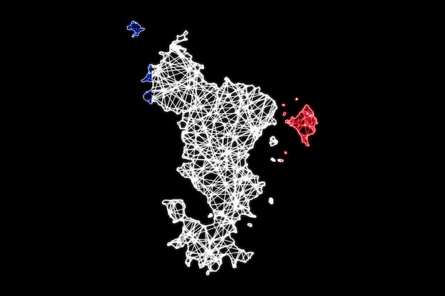 Map of Mayotte, Polygonal mesh line map, flag map