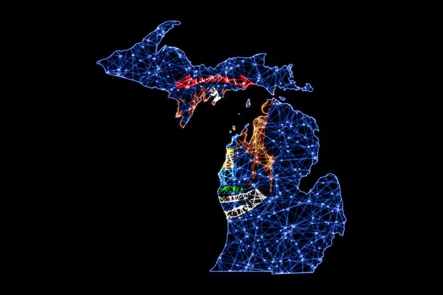 Map of Michigan, Polygonal mesh line map, flag map