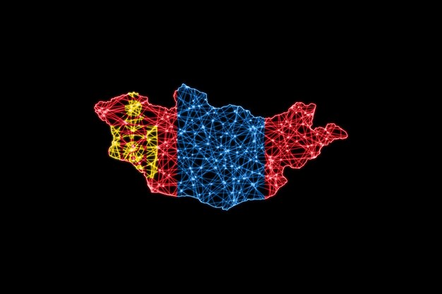 Map of Mongolia, Polygonal mesh line map, flag map