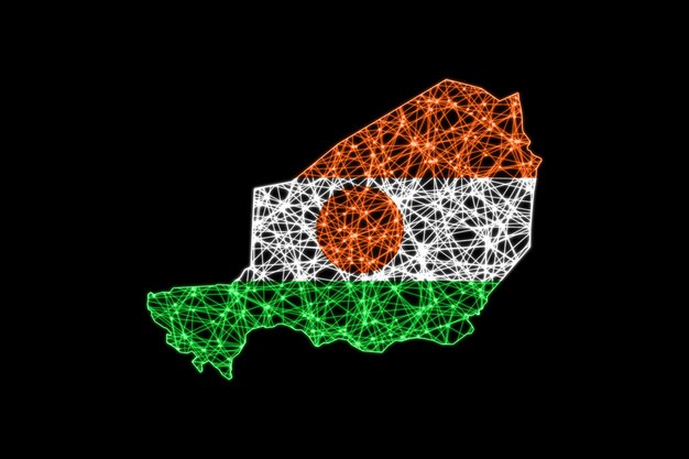 Map of Niger, Polygonal mesh line map, flag map