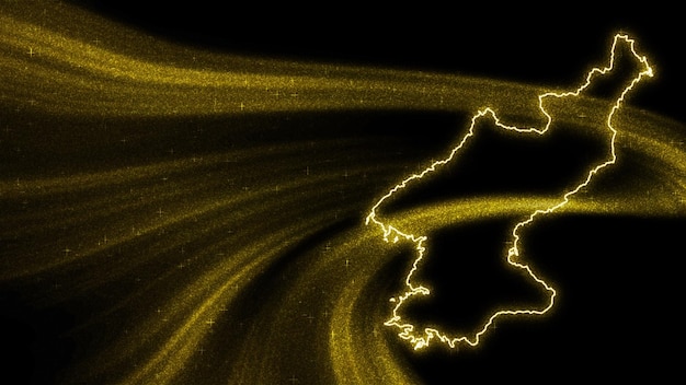 Free photo map of north korea, gold glitter map on dark background