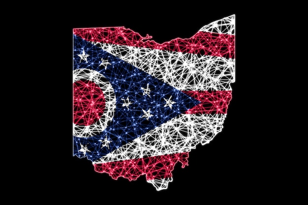 Free photo map of ohio, polygonal mesh line map, flag map