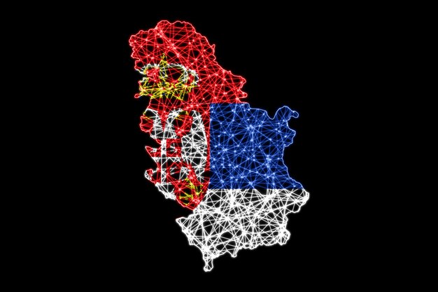 Map of Serbia, Polygonal mesh line map, flag map