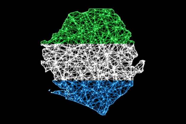 Map of Sierra Leone, Polygonal mesh line map, flag map