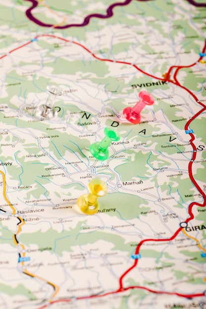 Free Photo map of slovakia with multi colored pushpins