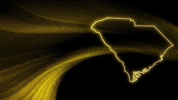 Map of South Carolina, Gold glitter map on dark background