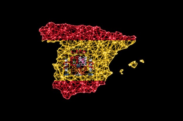 Map of Spain, Polygonal mesh line map, flag map