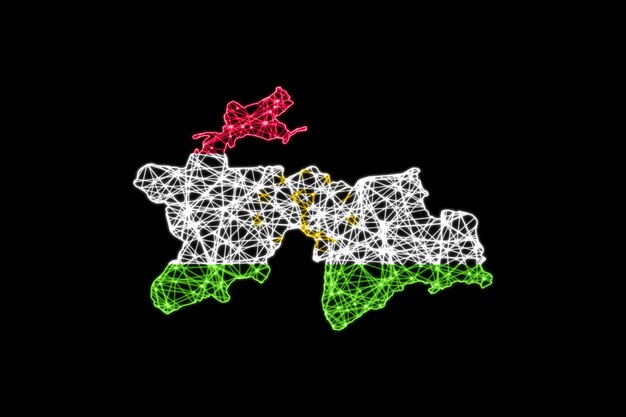 Map of Tajikistan, Polygonal mesh line map, flag map