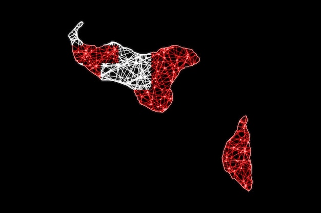 Map of Tonga, Polygonal mesh line map, flag map