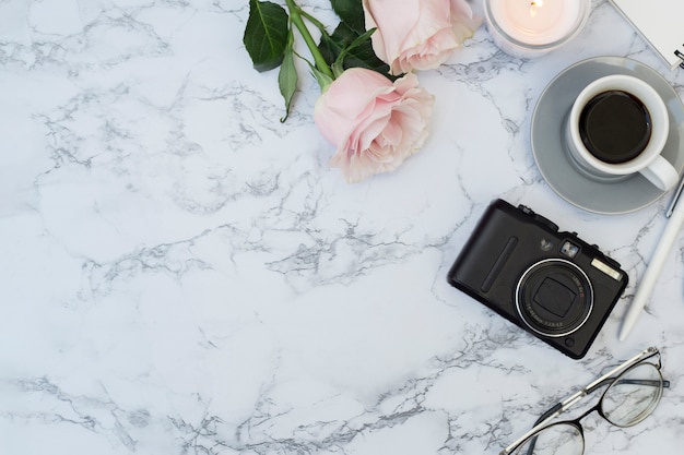 Marble desk with objects