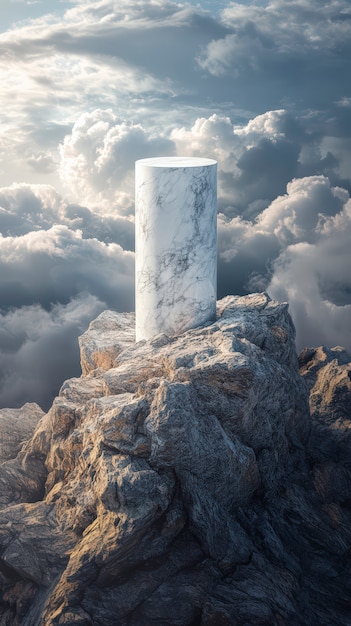 Free photo marble podium for product display with natural landscape