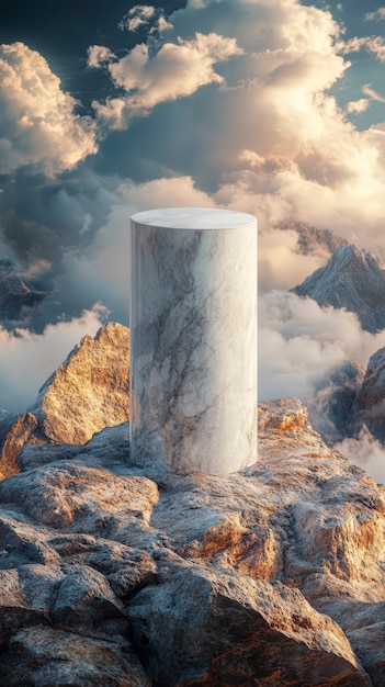 Free Photo marble podium for product display with natural landscape