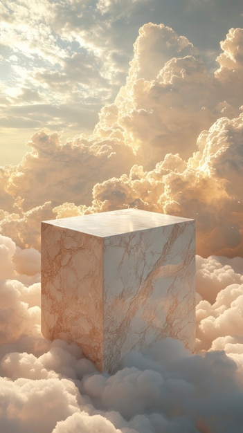 Free Photo marble podium for product display with natural landscape