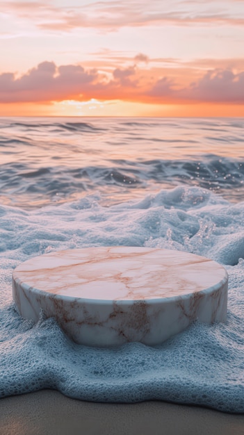 Marble podium for product display with natural landscape