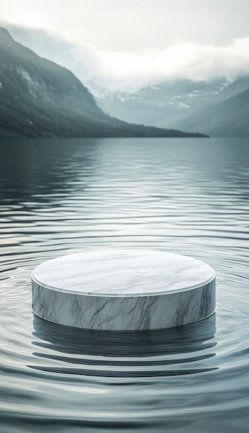 Marble podium for product display with natural landscape