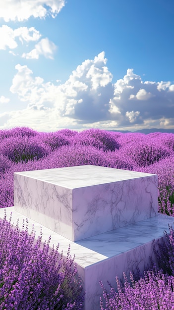 Marble podium for product display with natural landscape