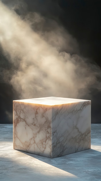 Marble podium for product display with natural landscape