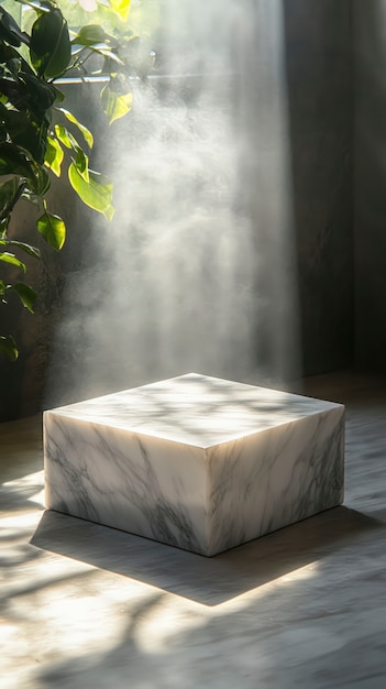 Free Photo marble podium for product display with natural landscape