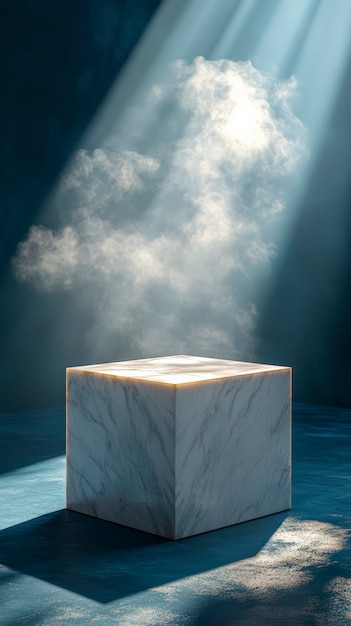 Free photo marble podium for product showcase with scenery background