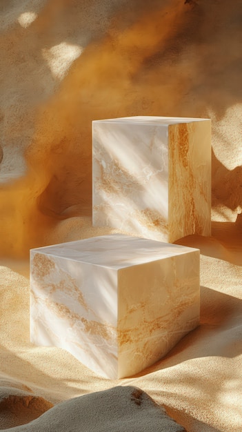 Free Photo marble podium for product showcase with scenery background