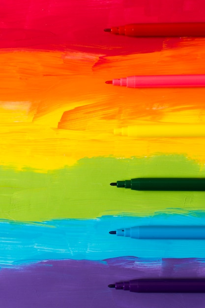 Markers with rainbow background