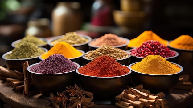 Free Photo market display of different spices and grains