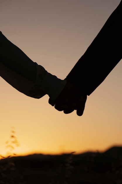 Married couple holding hands silhouette