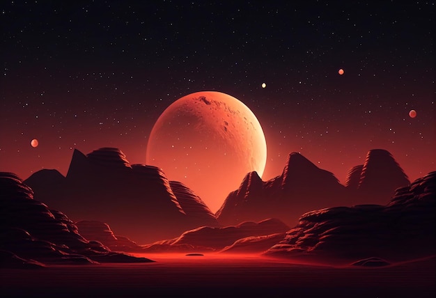 Free photo mars in sky at night background asset game 2d futuristic generative ai