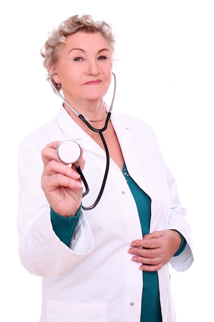 Free photo mature female doctor on white