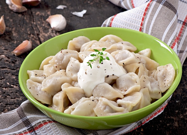 Meat Dumplings - russian boiled pelmeni in plate