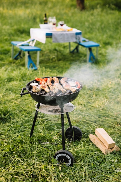 Free photo meat on grill in nature