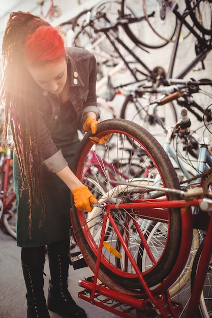 Mechanic repairing a bicycle