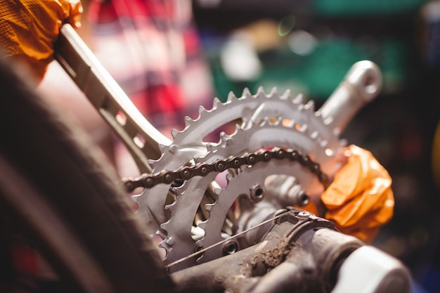 Mechanic repairing a bicycle