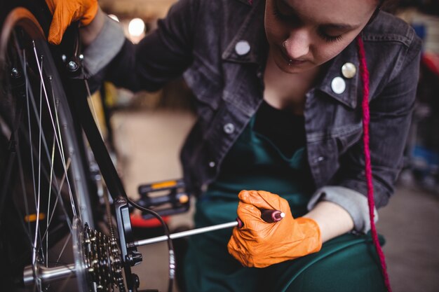 Mechanic repairing a bicycle