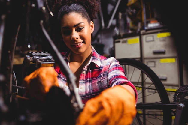 Mechanic repairing a bicycle