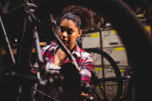 Mechanic repairing a bicycle