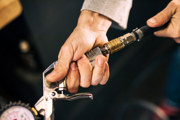 Mechanic repairing a bicycle