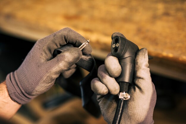 Mechanic repairing a bicycle